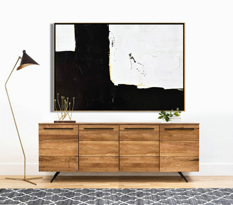 Huge Canvas Art On Canvas,Horizontal Palette Knife Minimal Canvas Art Painting Black White Beige - Large Abstract Art Handmade Acrylic Painting